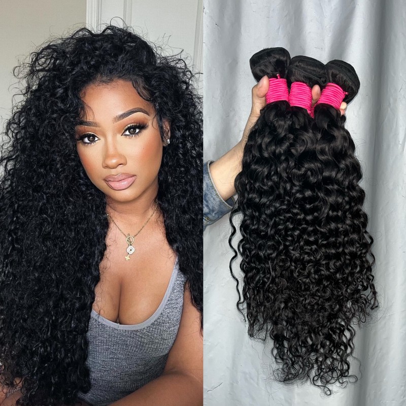 Processed Water Wave Curly Human Hair Bundles